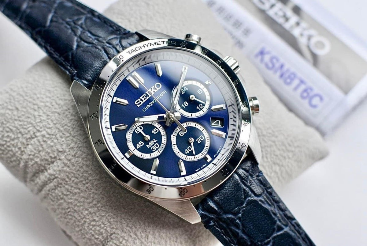 Seiko SBTR019 Chronograph Men's Watch | Steel & Leather, Blue Dial
