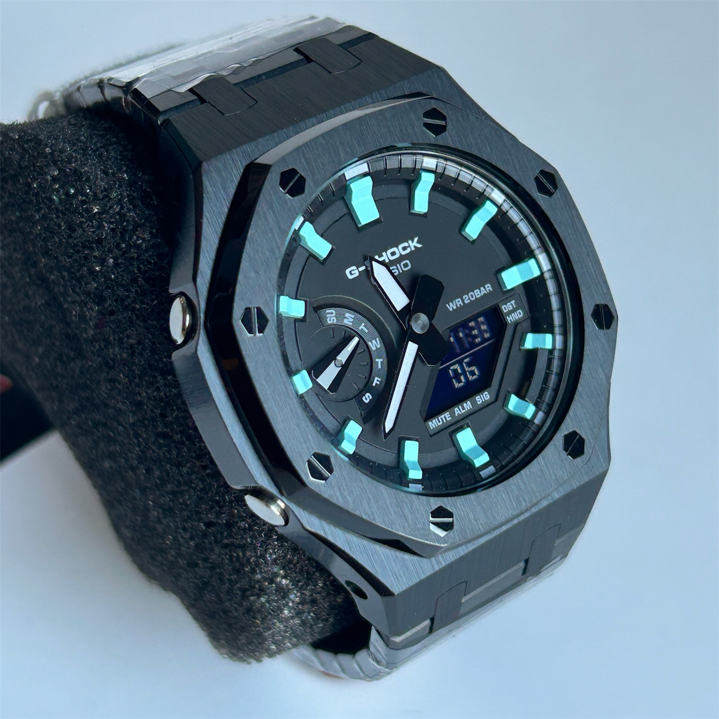 Custom Casio G-SHOCK GA-2100-1BPM Stainless Steel Black Ice Watch