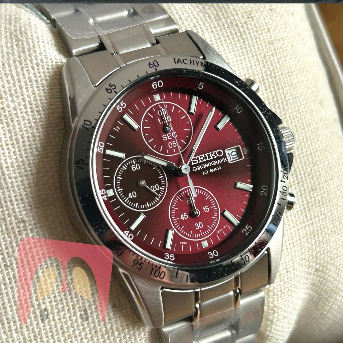 Seiko SBTQ045 Spirit Stainless Steel Red Chronograph Men's Watch
