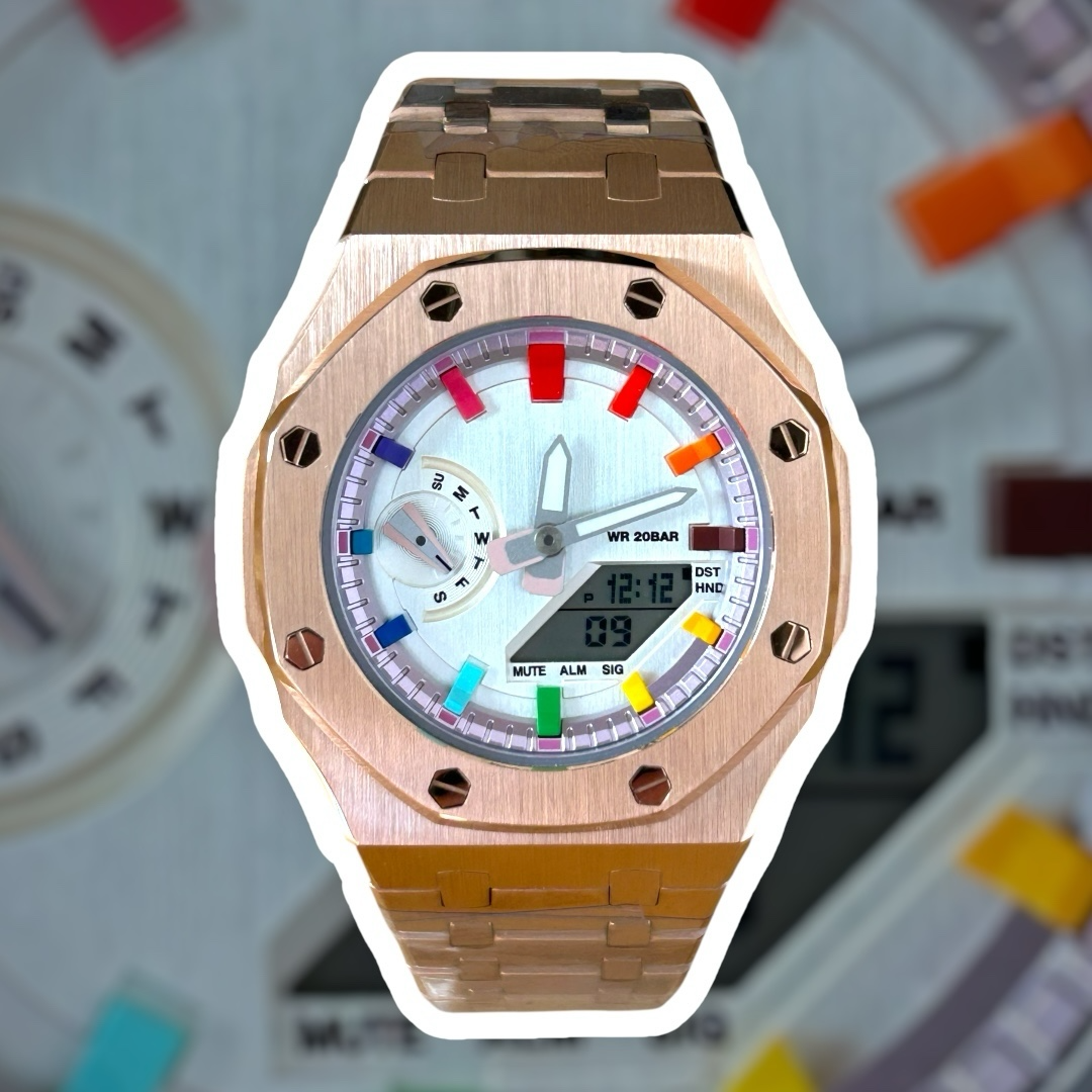 Custom Casio G-SHOCK Mini GMA-S2100-1BPM Rose Gold/Rainbow Watch