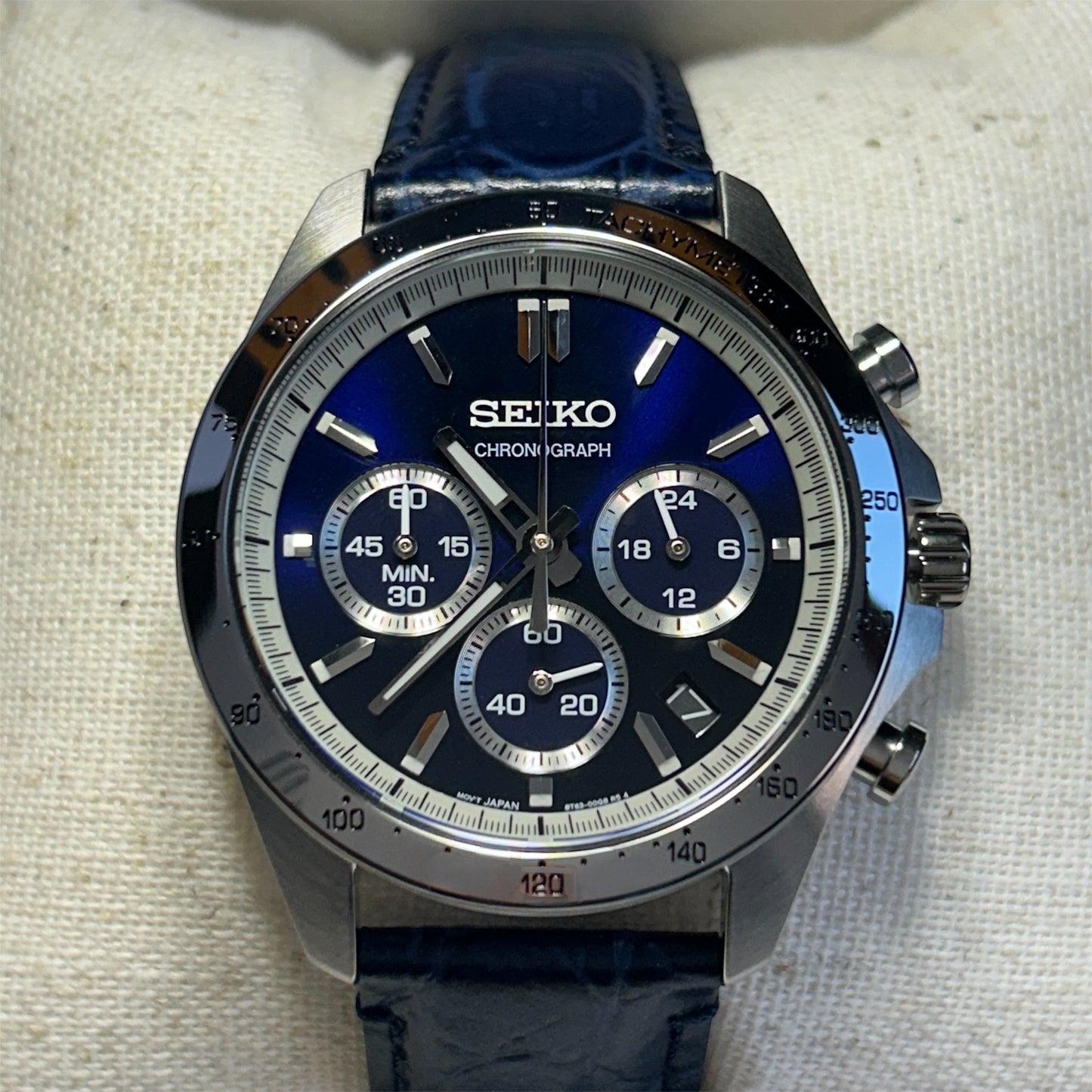 Seiko SBTR019 Chronograph Men's Watch | Steel & Leather, Blue Dial