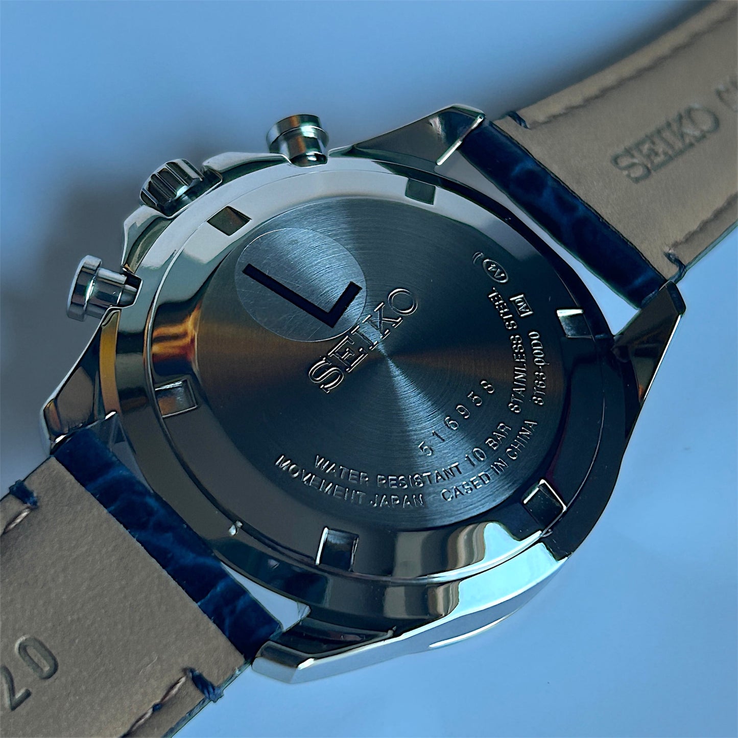 Seiko SBTR019 Chronograph Men's Watch | Steel & Leather, Blue Dial