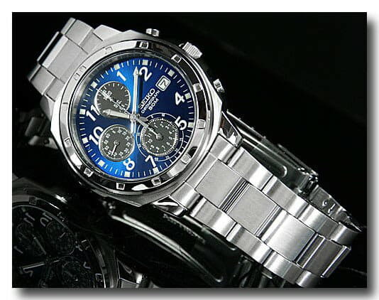 Seiko SND193P Stainless Steel Sunburst Blue Chronograph Men's Watch
