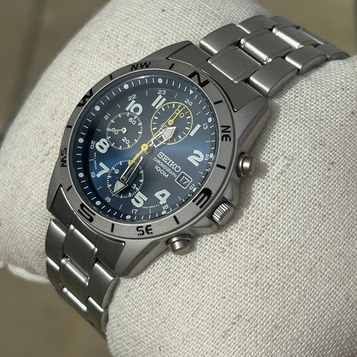 Seiko SND379P JDM Chronograph Men's Watch | Stainless Steel, Blue Dial