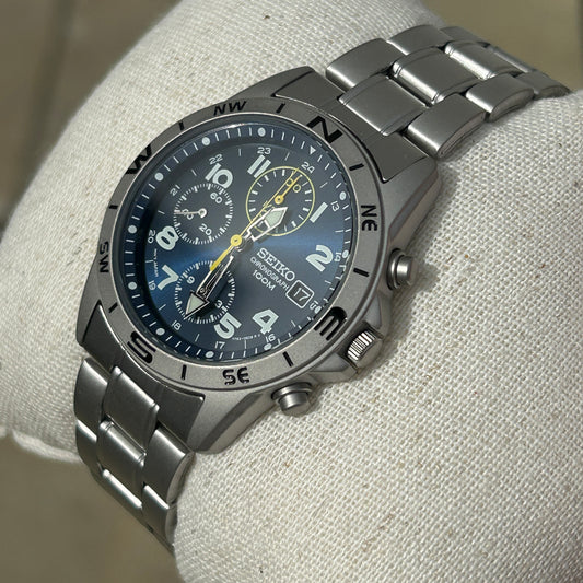 Seiko SND379P JDM Chronograph Men's Watch | Stainless Steel, Blue Dial