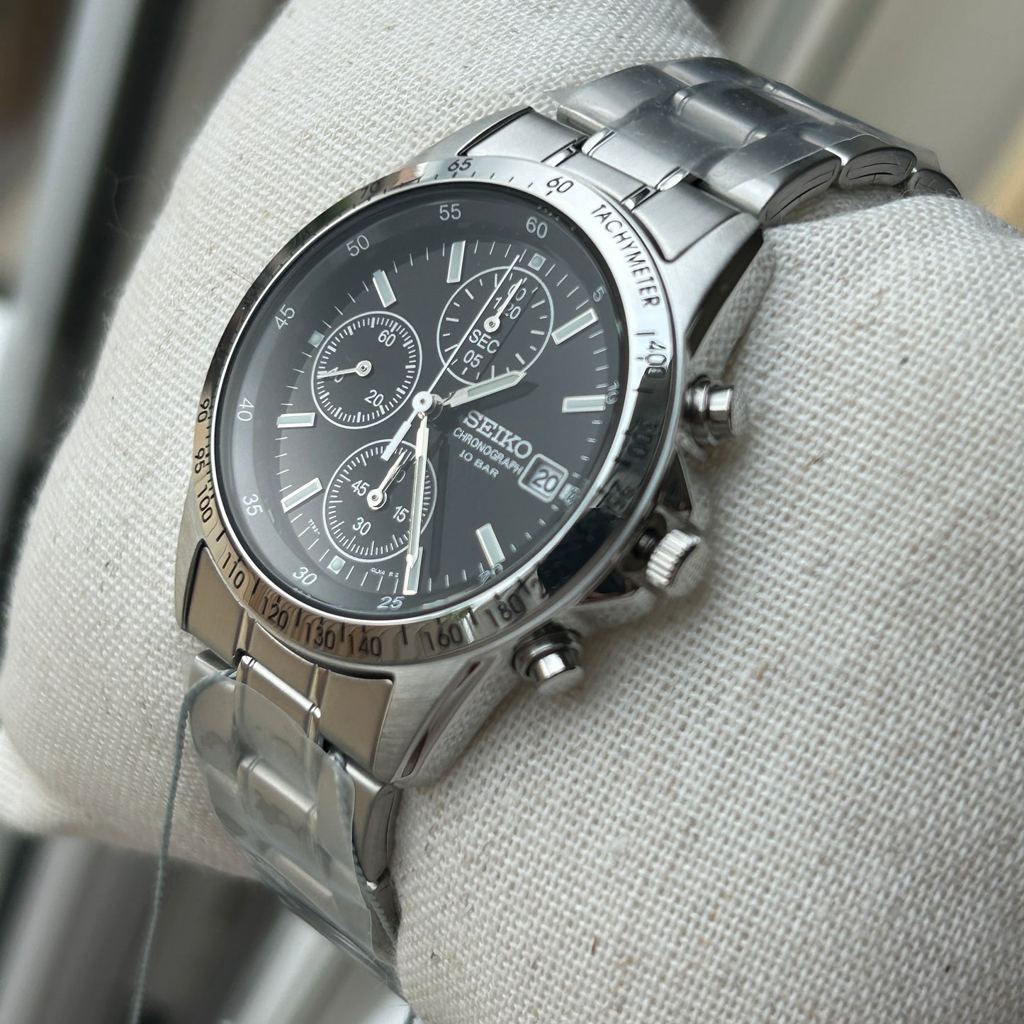 Seiko SBTQ041 JDM Chronograph Men's Watch | Stainless Steel, Black Dial