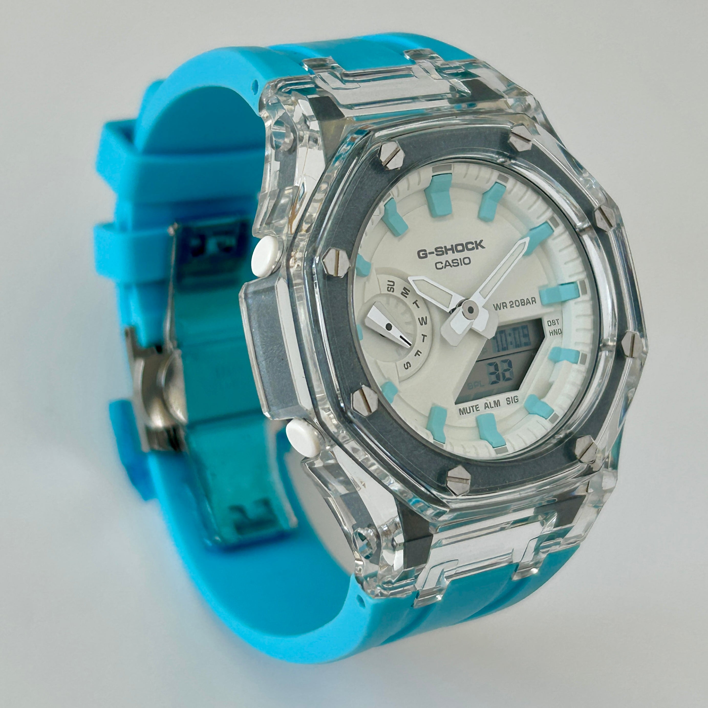 Custom CasiOak G-SHOCK Mini GMA-S2100-BPS Blue/Clear/White Watch
