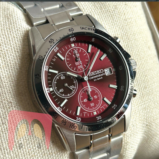 Seiko SBTQ045 Spirit Stainless Steel Red Chronograph Men's Watch