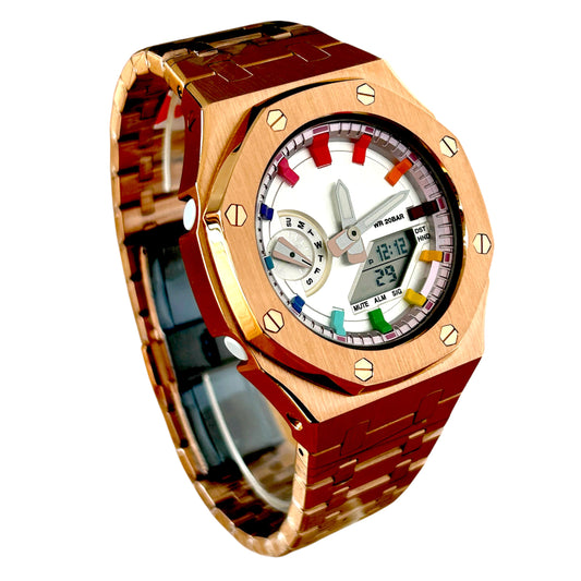 Custom Casio G-SHOCK Mini GMA-S2100-1BPM Rose Gold Rainbow Watch