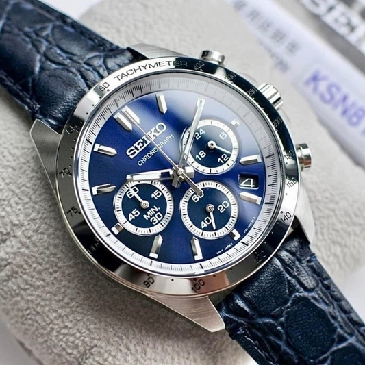 Seiko SBTR019 Chronograph Men's Watch | Steel & Leather, Blue Dial