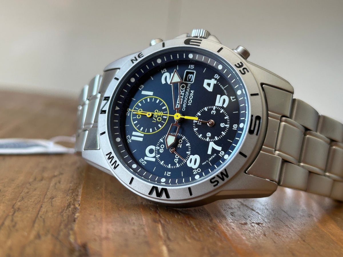 Seiko SND379P JDM Chronograph Men's Watch | Stainless Steel, Blue Dial