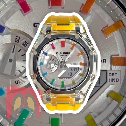 Custom Casio G-SHOCK GA-2100FF-BPS Yellow/Clear/Rainbow Watch