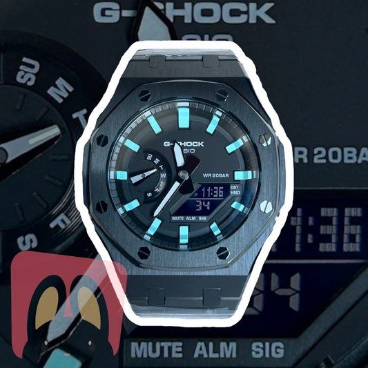 Custom Casio G-SHOCK GA-2100-1BPM Stainless Steel Black Ice Watch